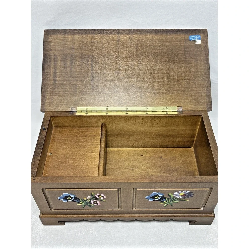Reuge Swiss Jewelry Music Box Edelweiss Hand Painted Floral Wooden Vintage Works